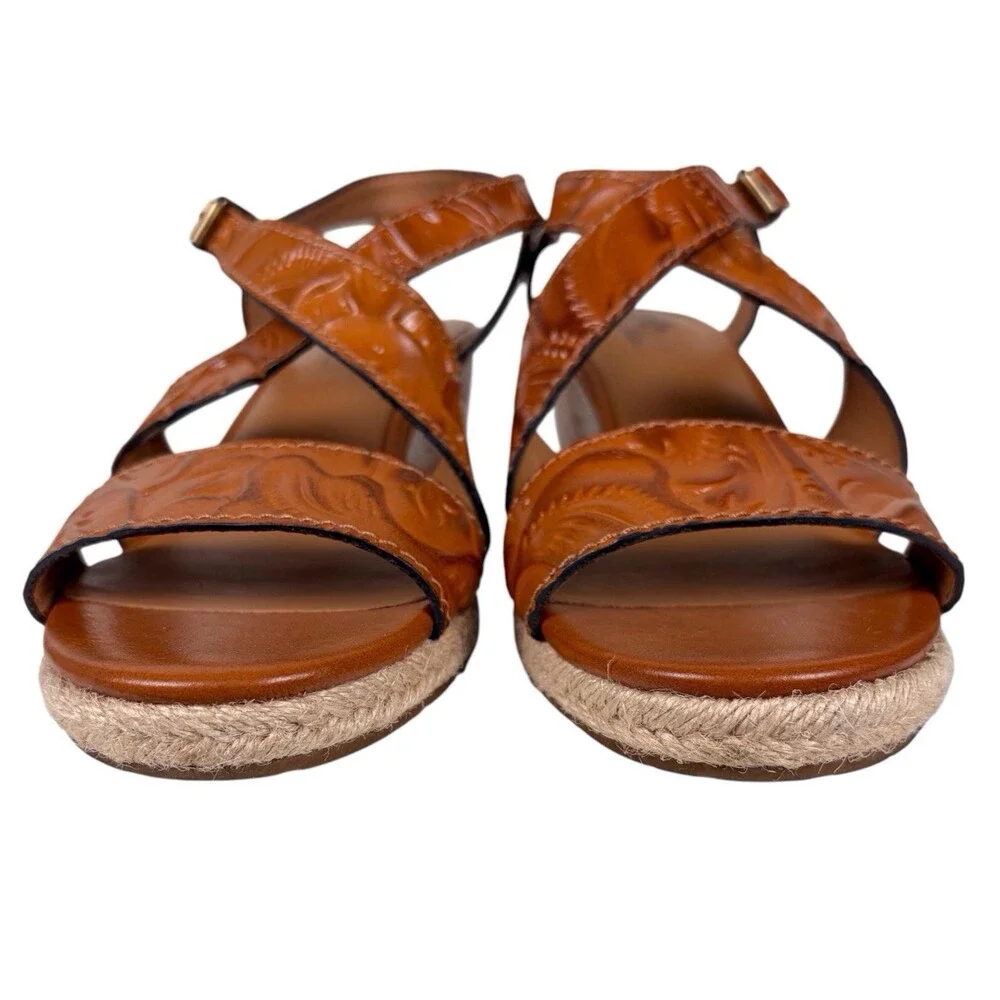 Patricia Nash Rafa Tooled Leather Espadrille Wedge Sandals Whiskey Size 10